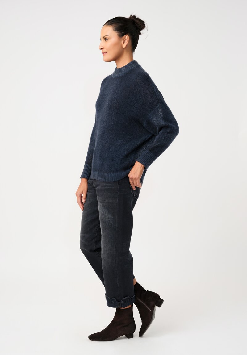Avant Toi Cashmere & Silk Hand-Painted Luppetto Sweater in Nero & Fiume Blue