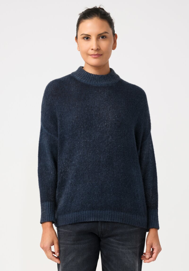 Avant Toi Cashmere & Silk Hand-Painted Luppetto Sweater in Nero & Fiume Blue