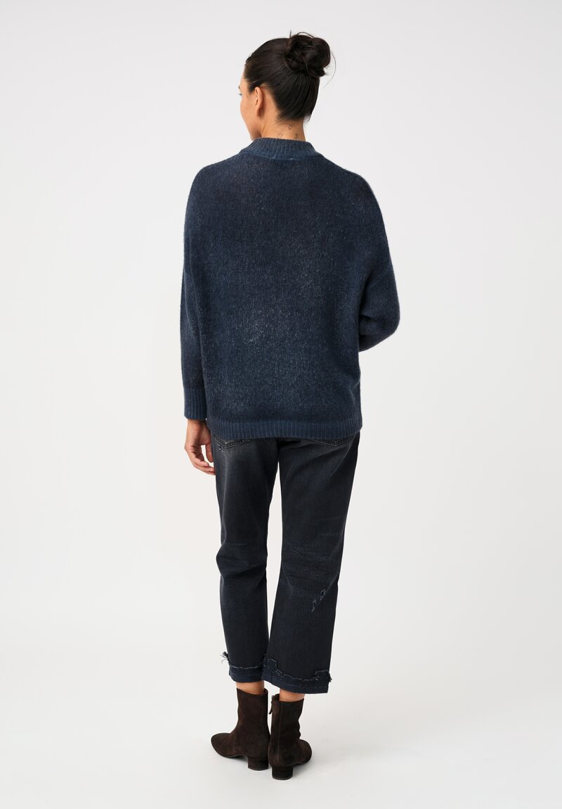 Avant Toi Cashmere & Silk Hand-Painted Luppetto Sweater in Nero & Fiume Blue