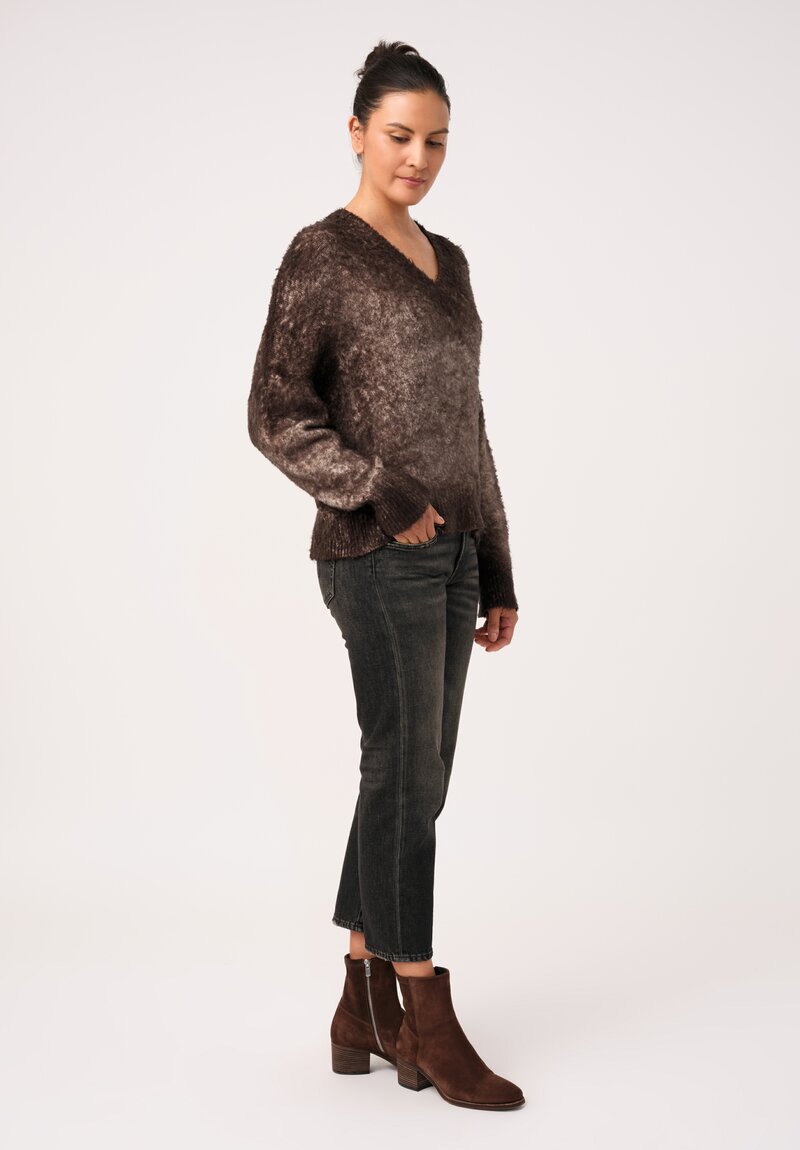 Avant Toi Cotton Garzata V-Neck Sweater in Carruba Brown