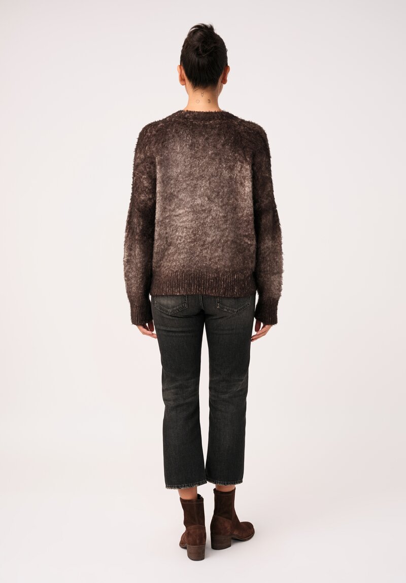 Avant Toi Cotton Garzata V-Neck Sweater in Carruba Brown