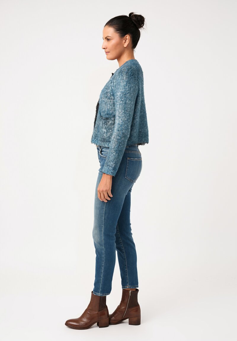 Avant Toi Cotton Garzata Cardigan in Nero & Fiume Blue