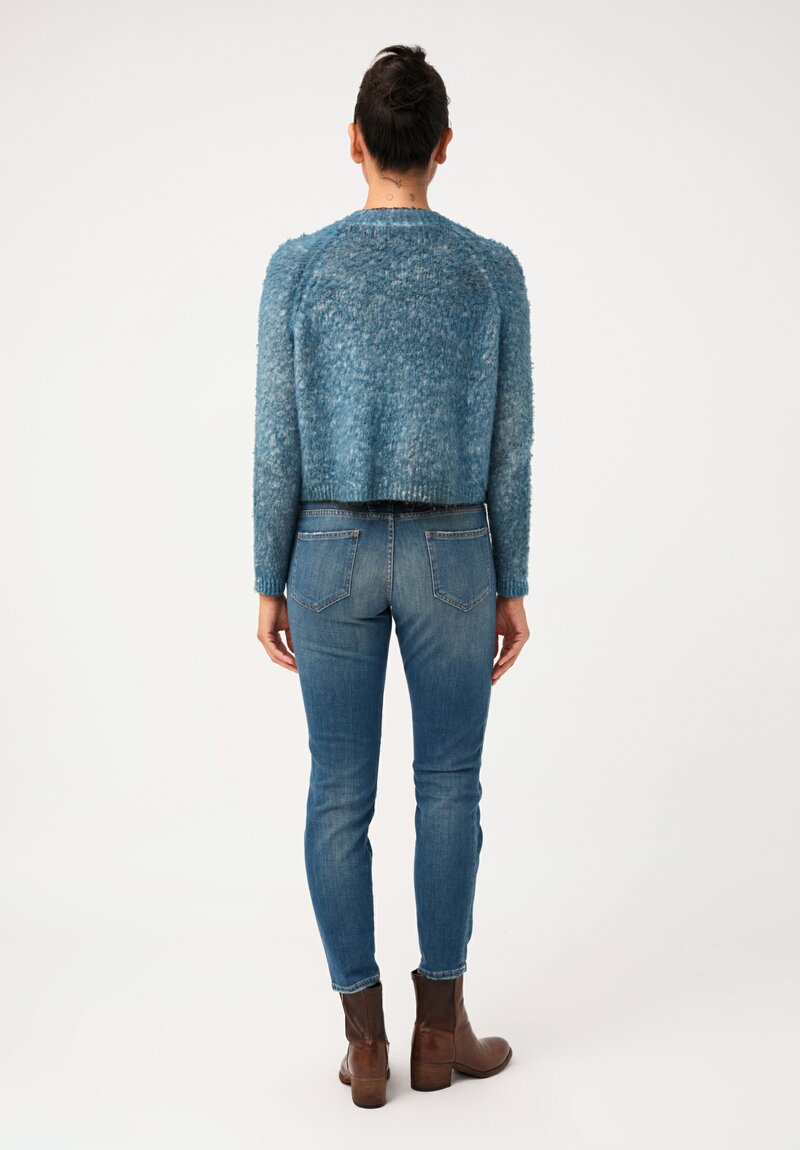 Avant Toi Cotton Garzata Cardigan in Nero & Fiume Blue