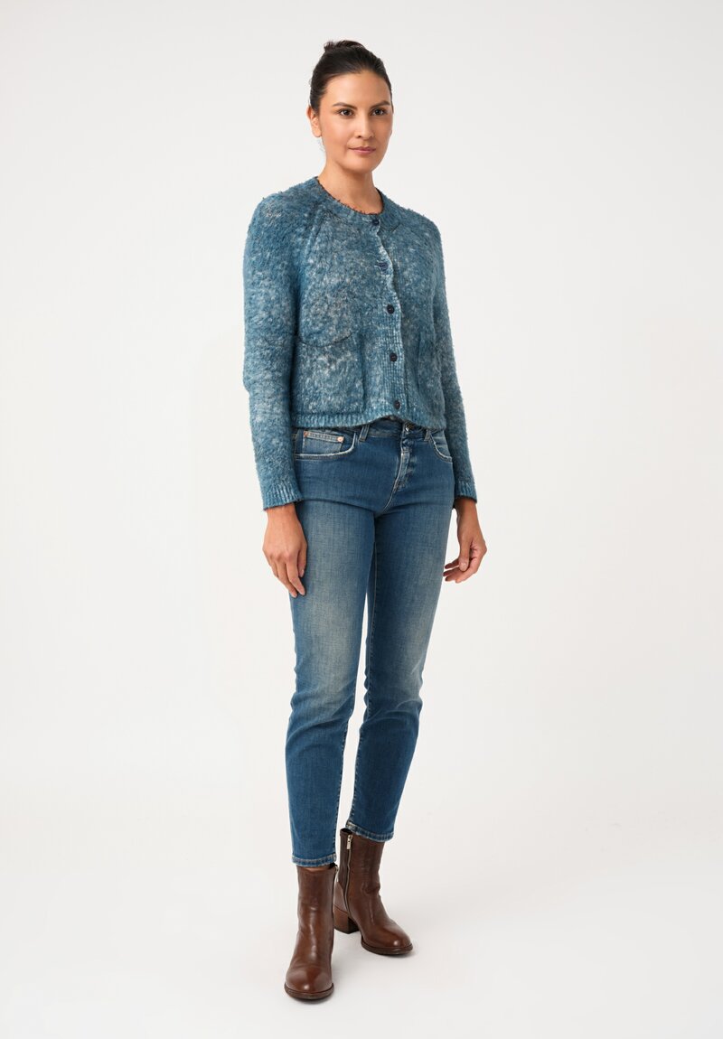 Avant Toi Cotton Garzata Cardigan in Nero & Fiume Blue