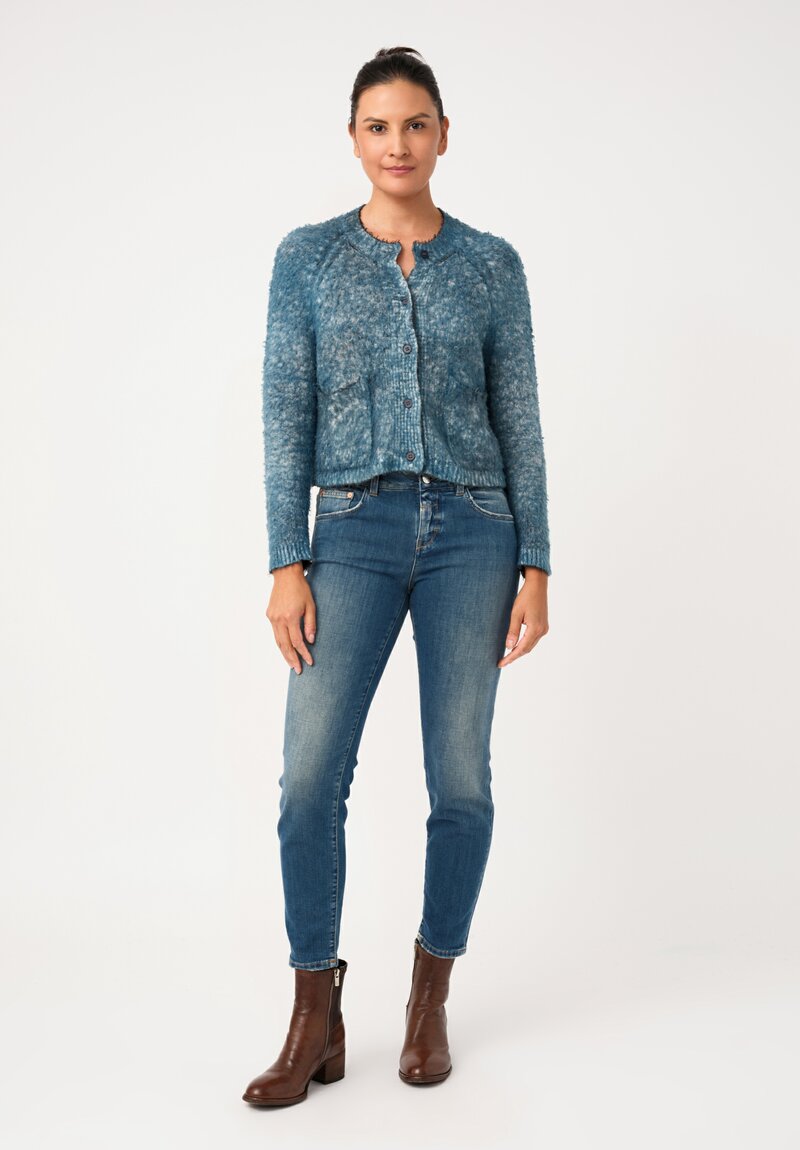 Avant Toi Cotton Garzata Cardigan in Nero & Fiume Blue