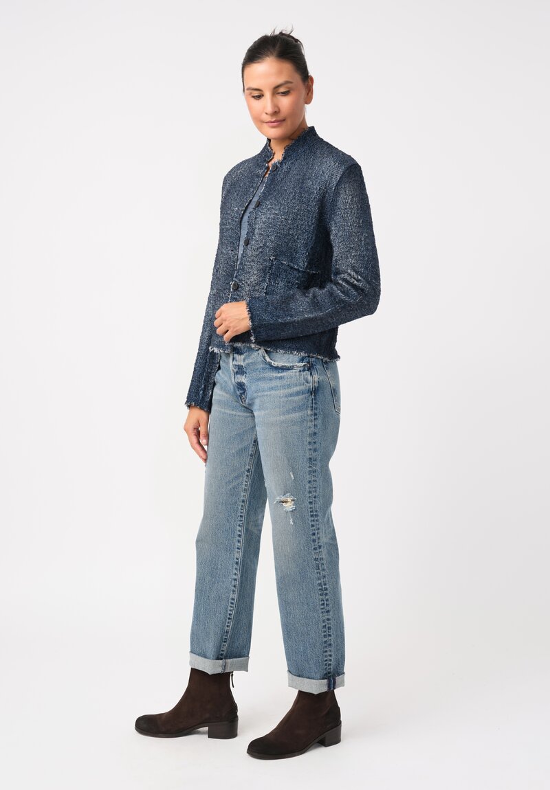 Avant Toi Hand-Painted Vimini Malfilé Jacket in Nero & Fiume Blue