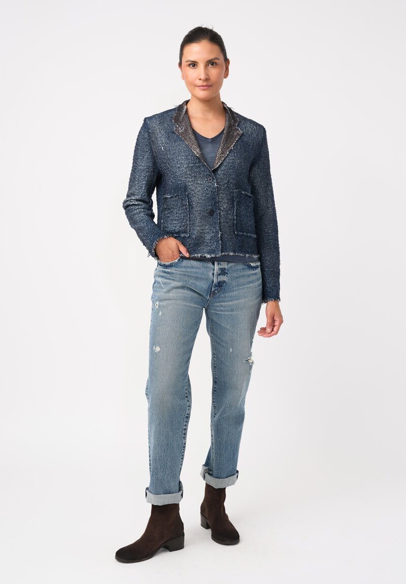 Avant Toi Hand-Painted Vimini Malfilé Jacket in Nero & Fiume Blue