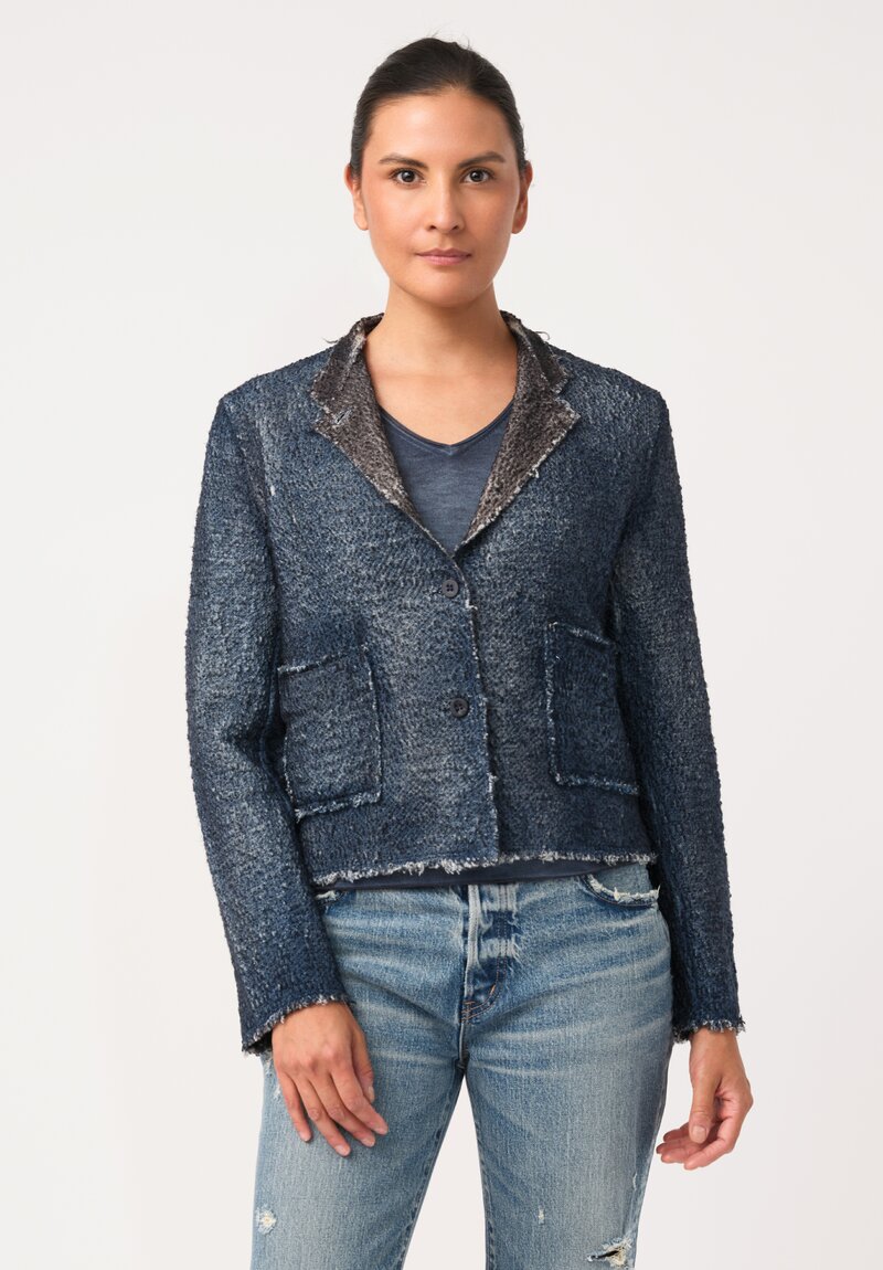 Avant Toi Hand-Painted Vimini Malfilé Jacket in Nero & Fiume Blue