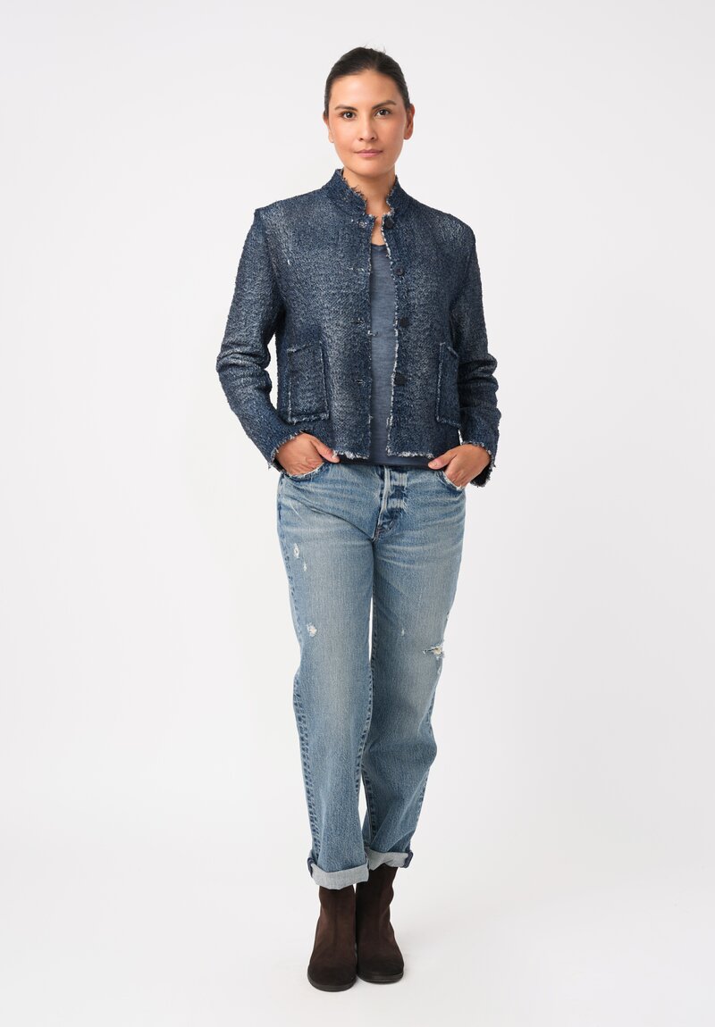 Avant Toi Hand-Painted Vimini Malfilé Jacket in Nero & Fiume Blue