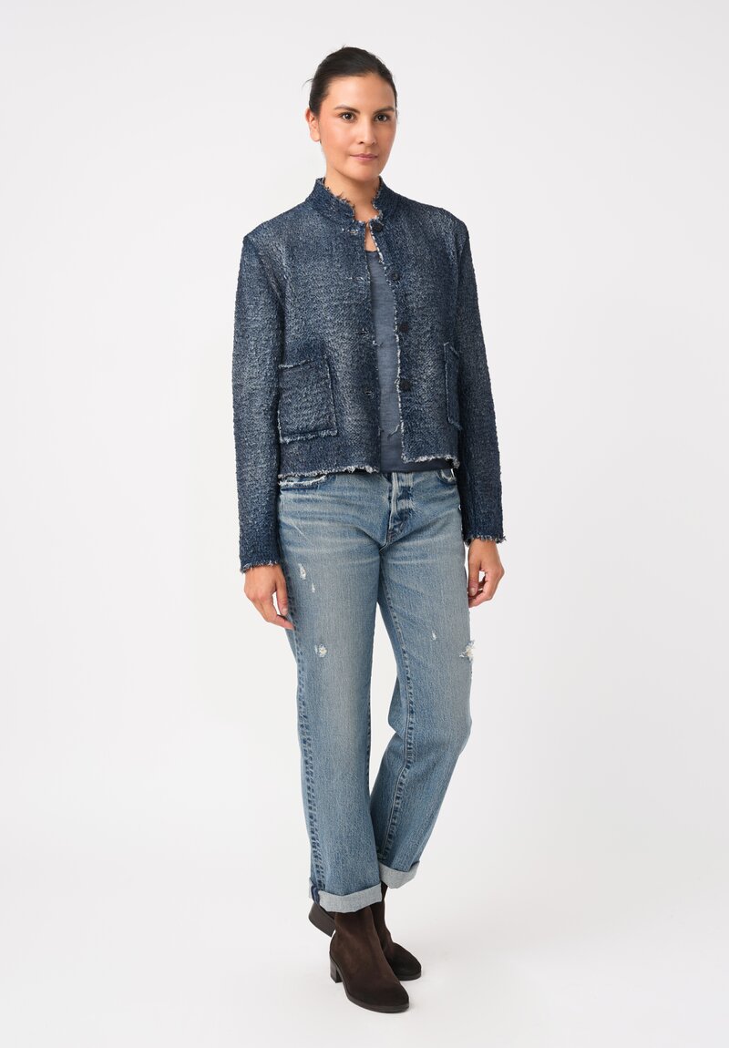 Avant Toi Hand-Painted Vimini Malfilé Jacket in Nero & Fiume Blue