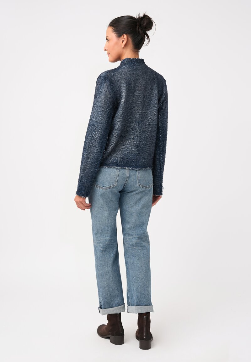 Avant Toi Hand-Painted Vimini Malfilé Jacket in Nero & Fiume Blue