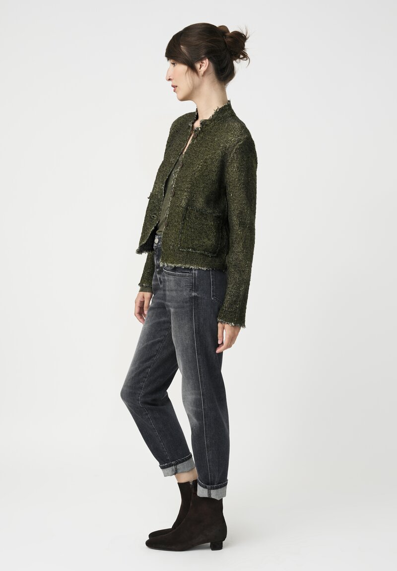 Avant Toi Hand-Painted Vimini Malfilé Jacket in Nero & Brughiera Green