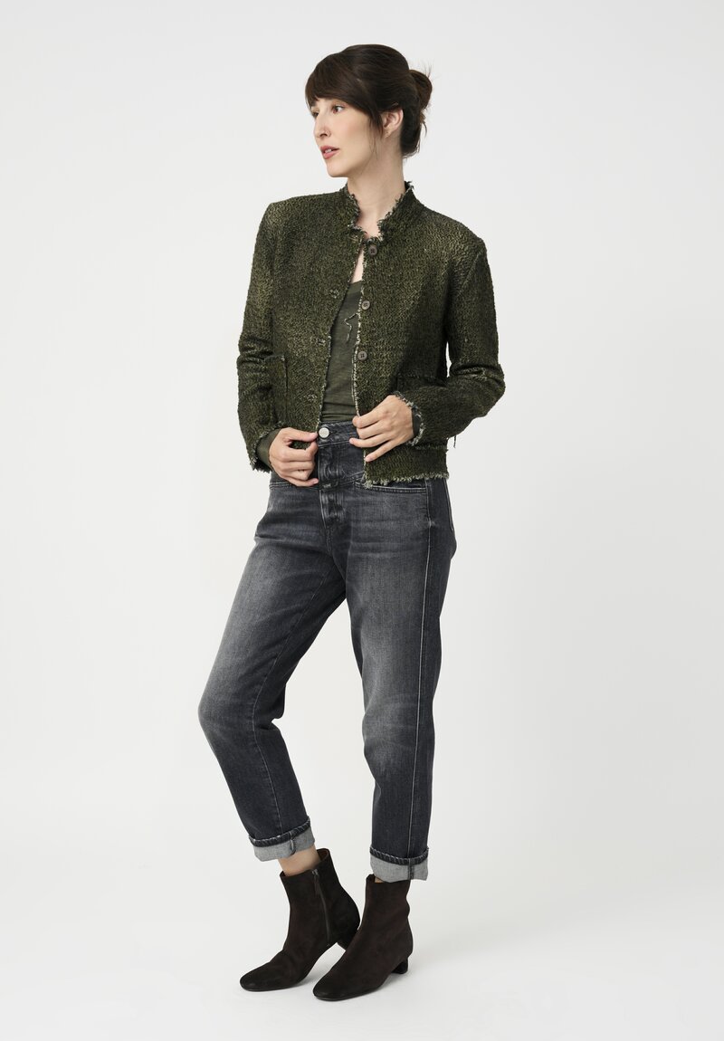 Avant Toi Hand-Painted Vimini Malfilé Jacket in Nero & Brughiera Green