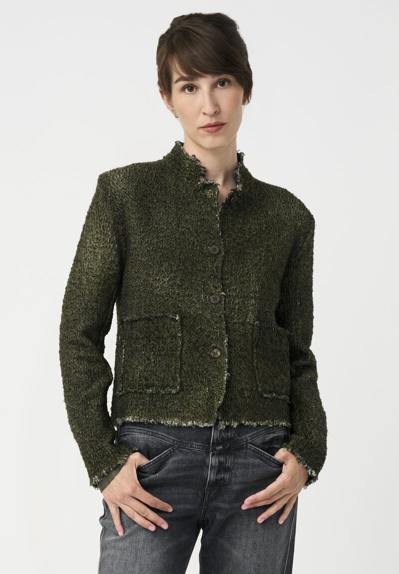 Avant Toi Hand-Painted Vimini Malfilé Jacket in Nero & Brughiera Green