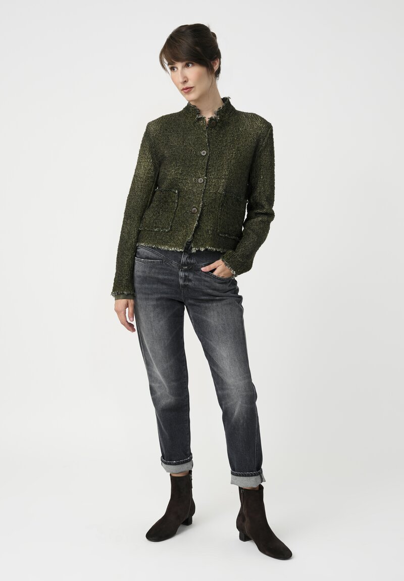 Avant Toi Hand-Painted Vimini Malfilé Jacket in Nero & Brughiera Green