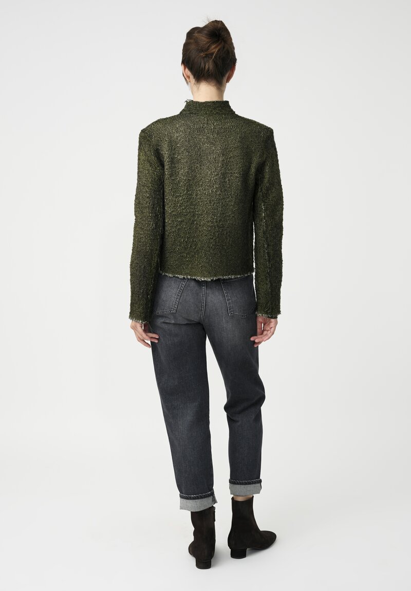 Avant Toi Hand-Painted Vimini Malfilé Jacket in Nero & Brughiera Green