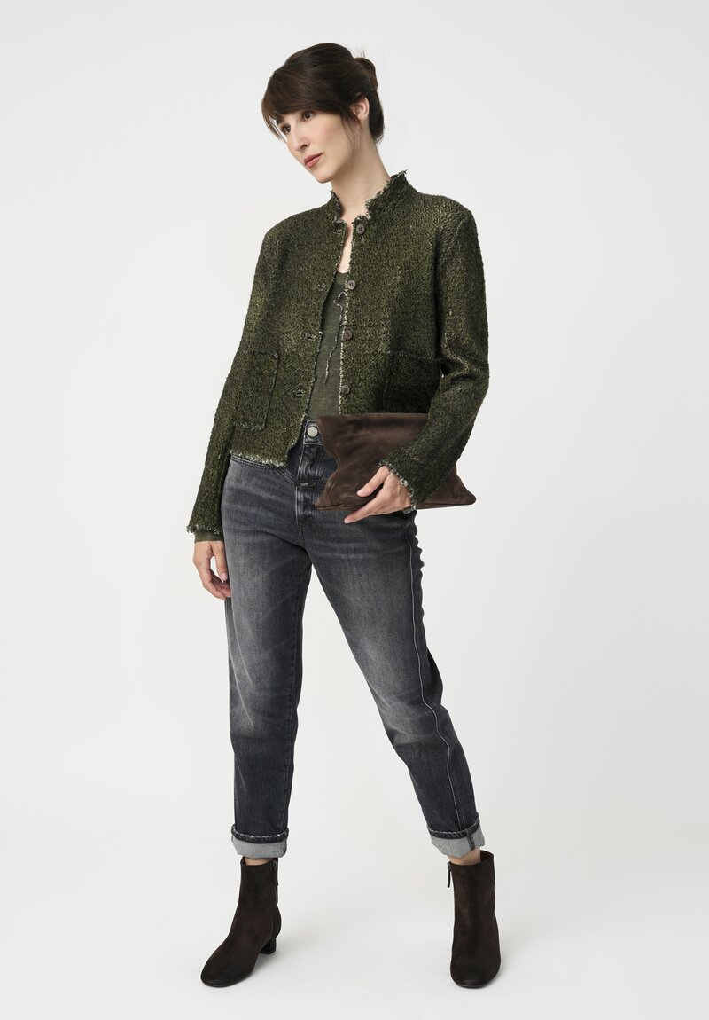 Avant Toi Hand-Painted Vimini Malfilé Jacket in Nero & Brughiera Green