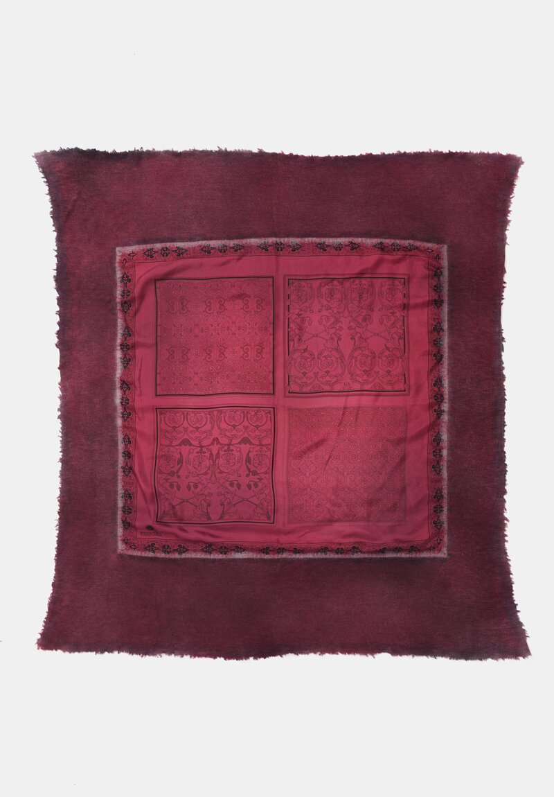 Avant Toi Cashmere & Silk One-of-a-Kind Quadrello Filigree Scarf in Nero & Wine Red