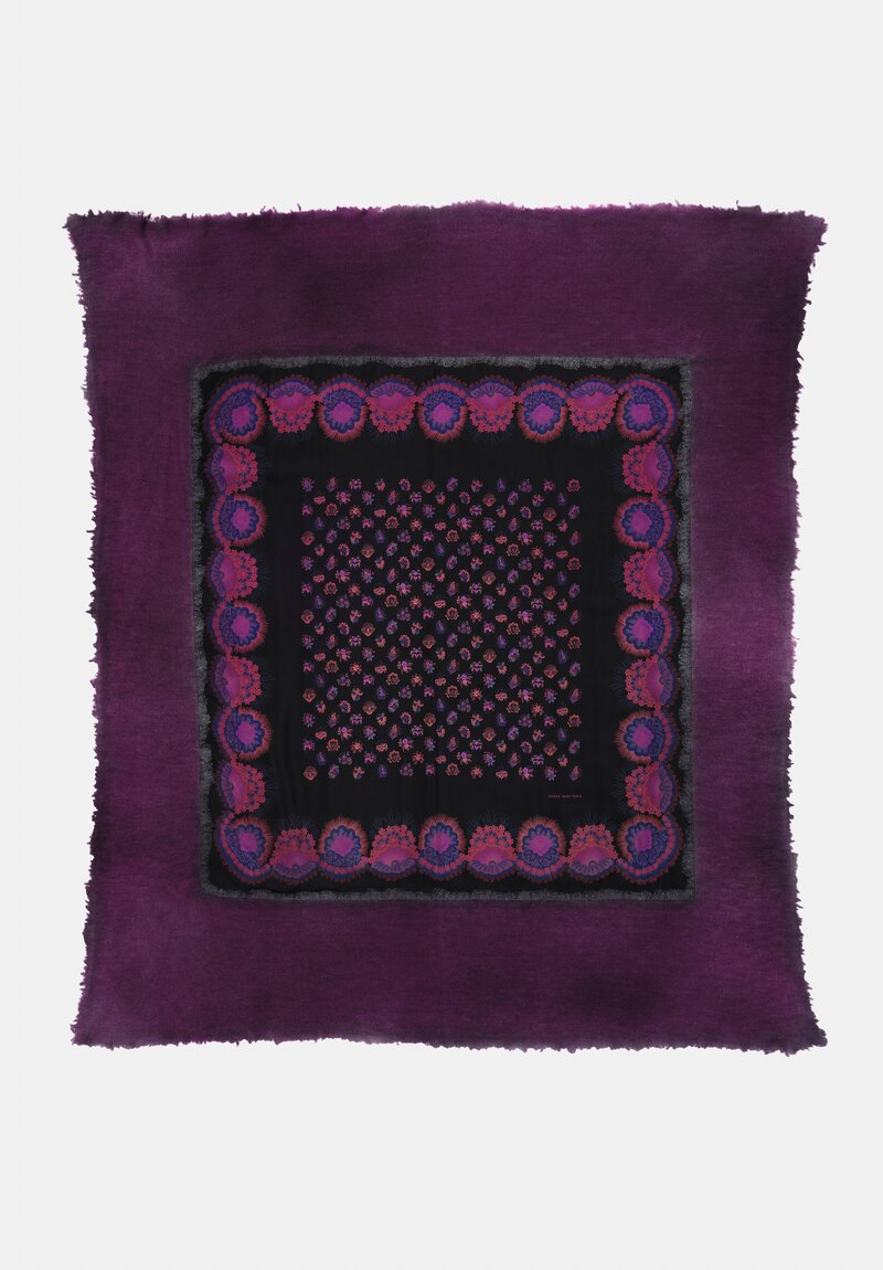 Avant Toi One-of-a-Kind Cashmere & Silk Quadrello Scarf in Nero & Floral Anemone Purple