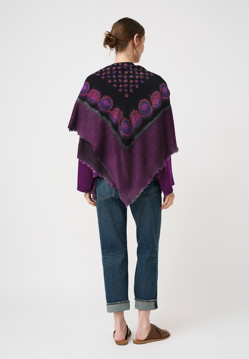 Avant Toi One-of-a-Kind Cashmere & Silk Quadrello Scarf in Nero & Floral Anemone Purple