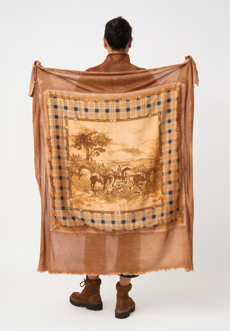 Avant Toi Cashmere & Silk One-of-a-Kind Quadrello Western Scarf in Nero & Antilope Brown