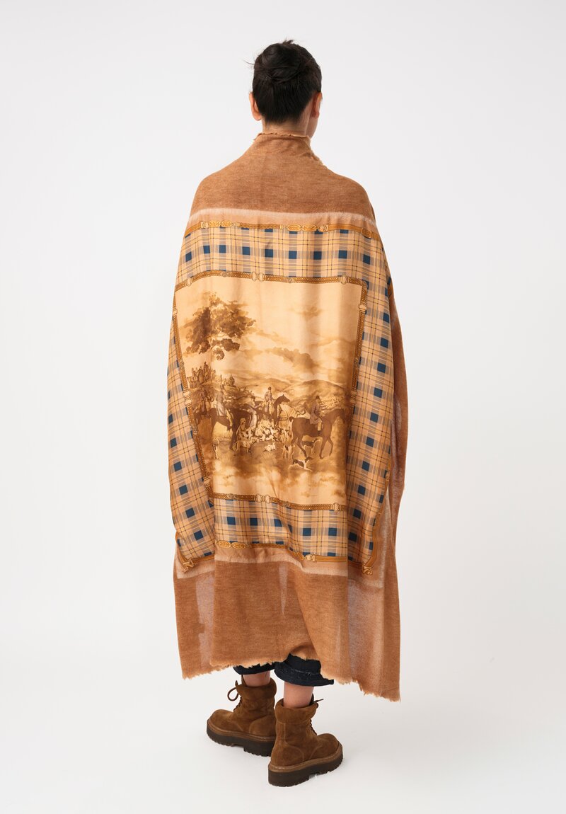 Avant Toi Cashmere & Silk One-of-a-Kind Quadrello Western Scarf in Nero & Antilope Brown