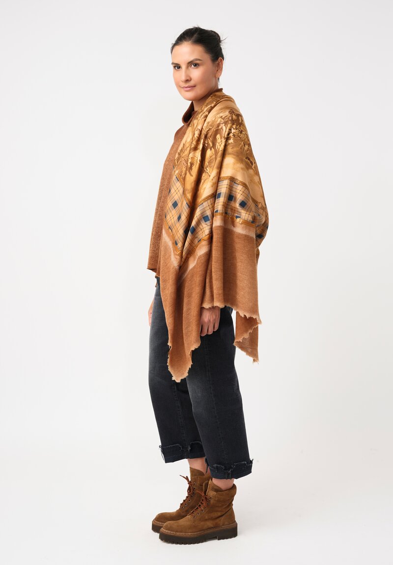 Avant Toi Cashmere & Silk One-of-a-Kind Quadrello Western Scarf in Nero & Antilope Brown