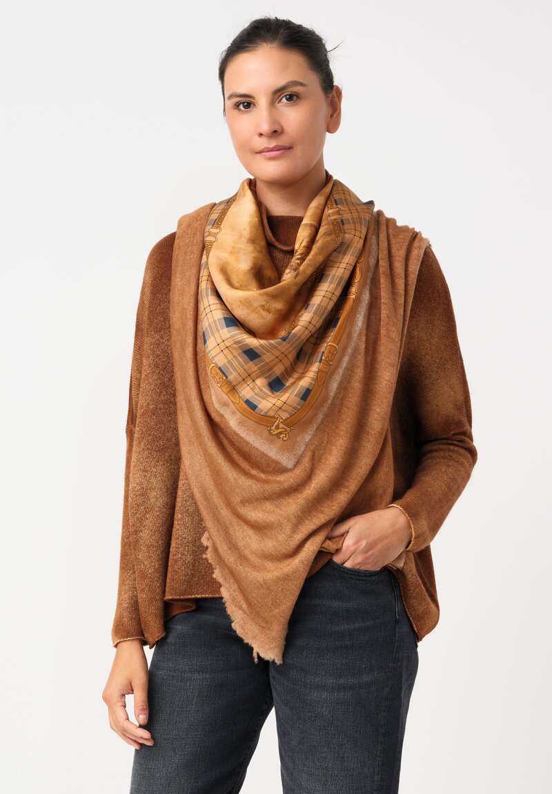 Avant Toi Cashmere & Silk One-of-a-Kind Quadrello Western Scarf in Nero & Antilope Brown