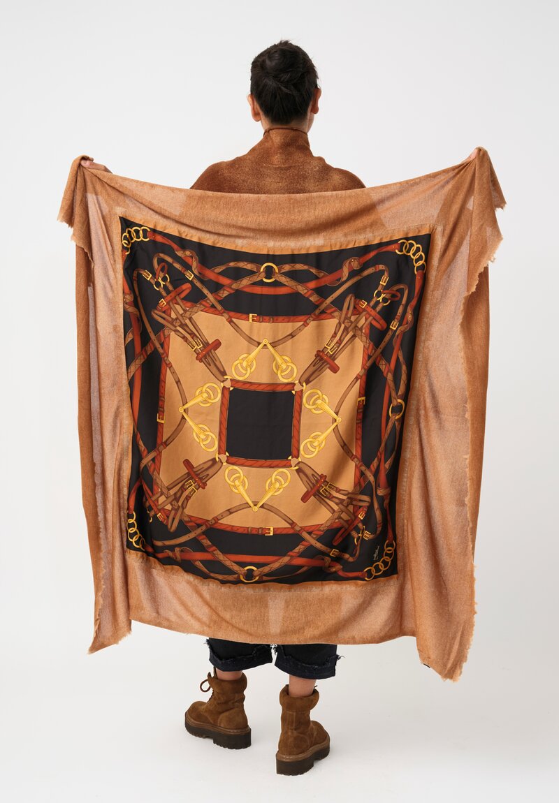 Avant Toi Cashmere & Silk One-of-a-Kind Quadrello Bridles Scarf in Nero & Antilope Brown