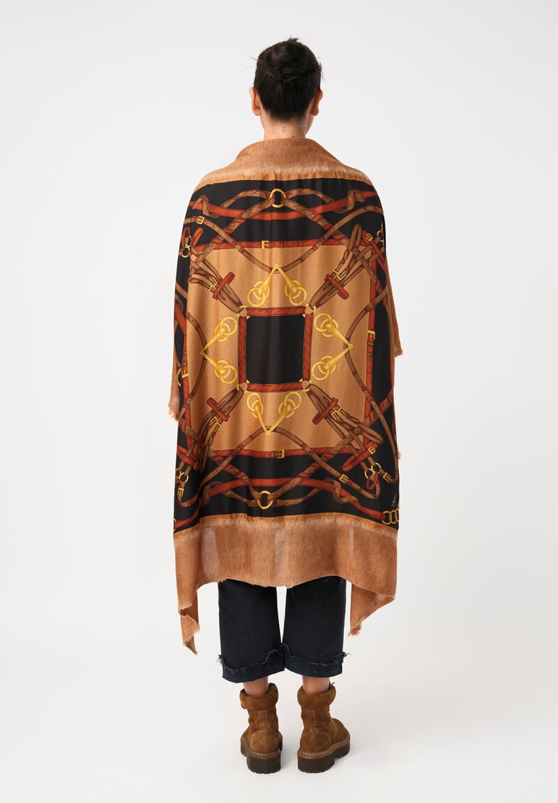 Avant Toi Cashmere & Silk One-of-a-Kind Quadrello Bridles Scarf in Nero & Antilope Brown