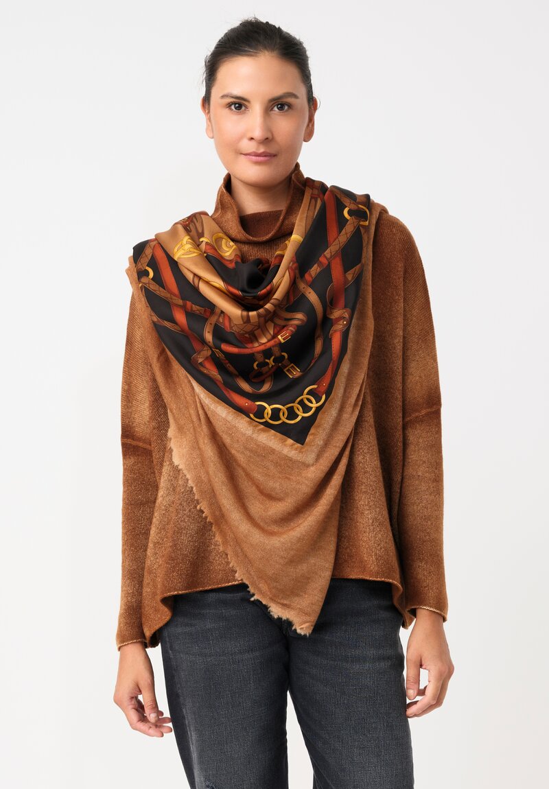 Avant Toi Cashmere & Silk One-of-a-Kind Quadrello Bridles Scarf in Nero & Antilope Brown