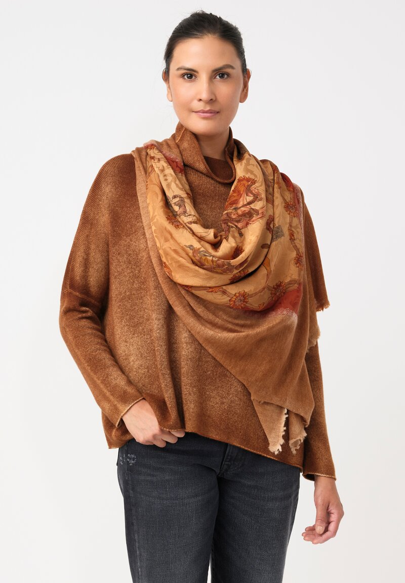 Avant Toi Cashmere & Silk One-of-a-Kind Quadrello Prestazione Scarf in Nero & Antilope Brown