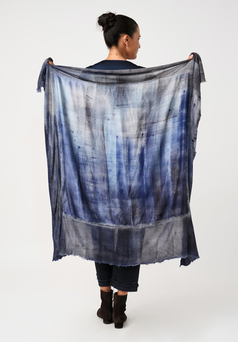 Avant Toi Cashmere & Silk Quadrello Scarf Nero & Midnight Blue