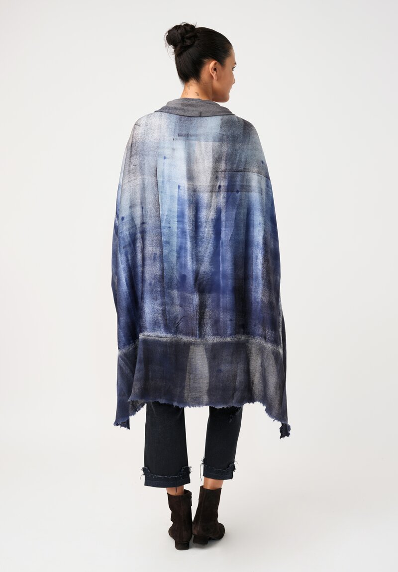 Avant Toi Cashmere & Silk Quadrello Scarf Nero & Midnight Blue