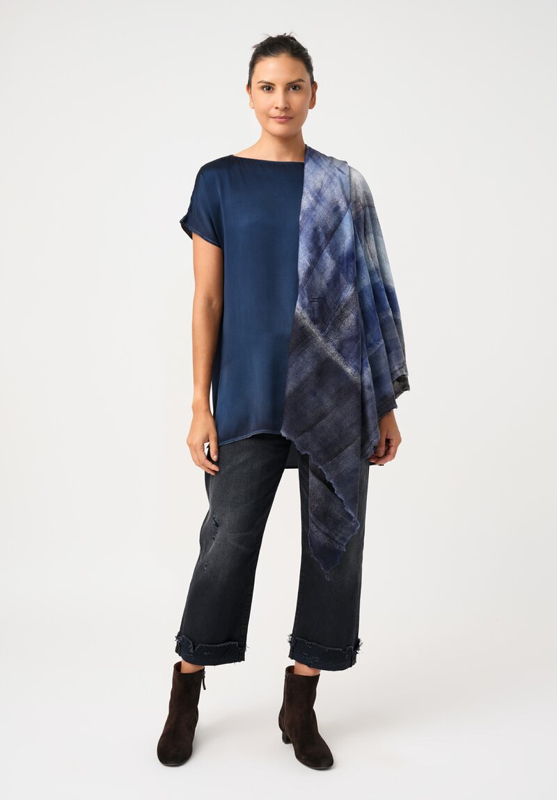 Avant Toi Cashmere & Silk Quadrello Scarf Nero & Midnight Blue