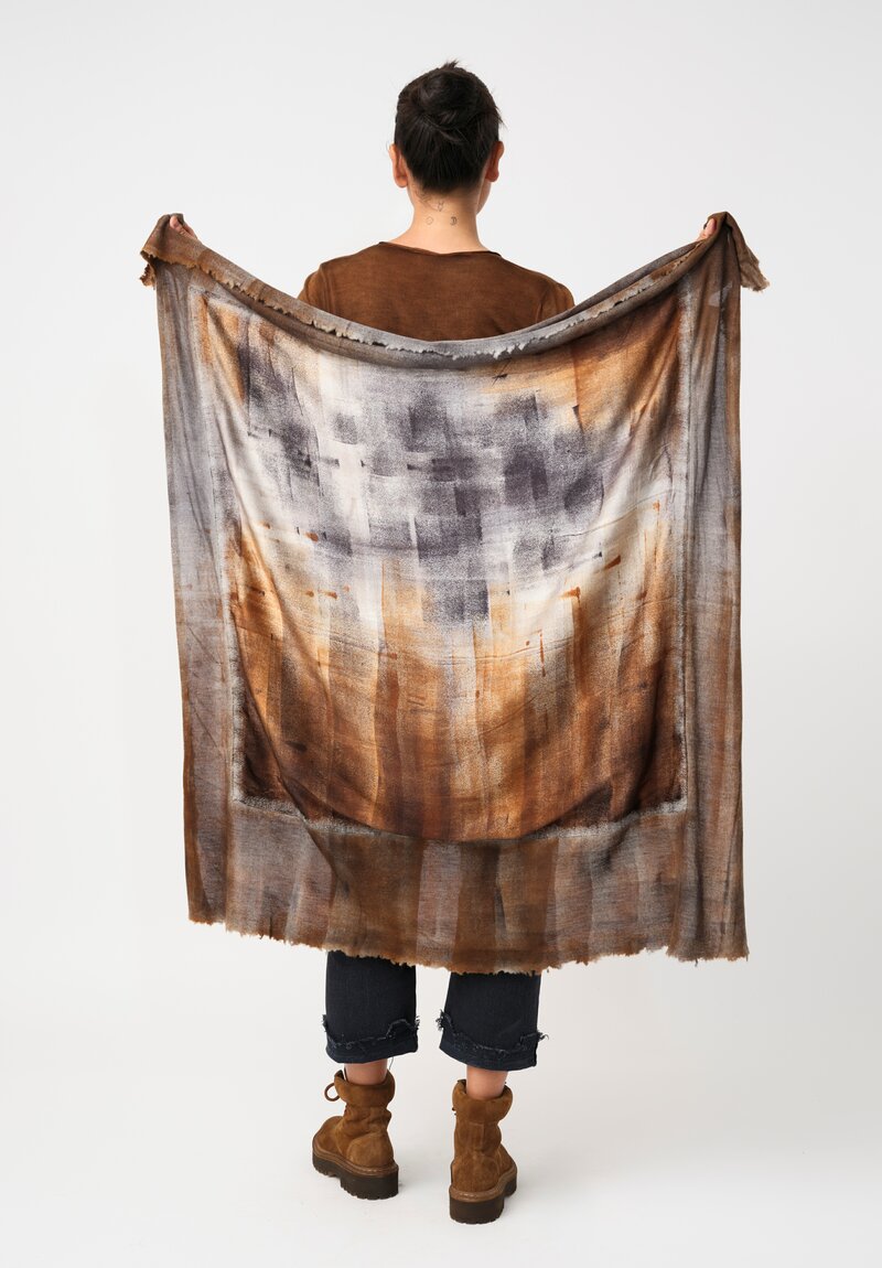 Avant Toi Cashmere & Silk Quadrello Scarf Nero & Antilope Brown Murales