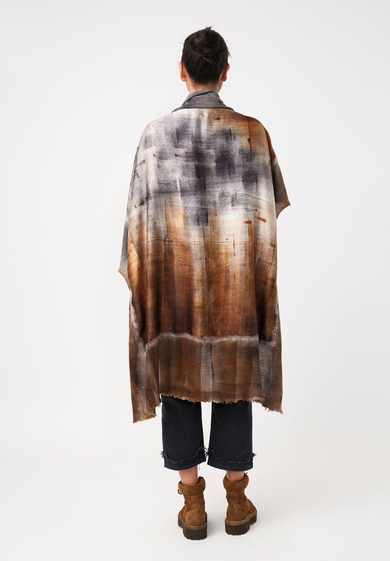 Avant Toi Cashmere & Silk Quadrello Scarf Nero & Antilope Brown Murales