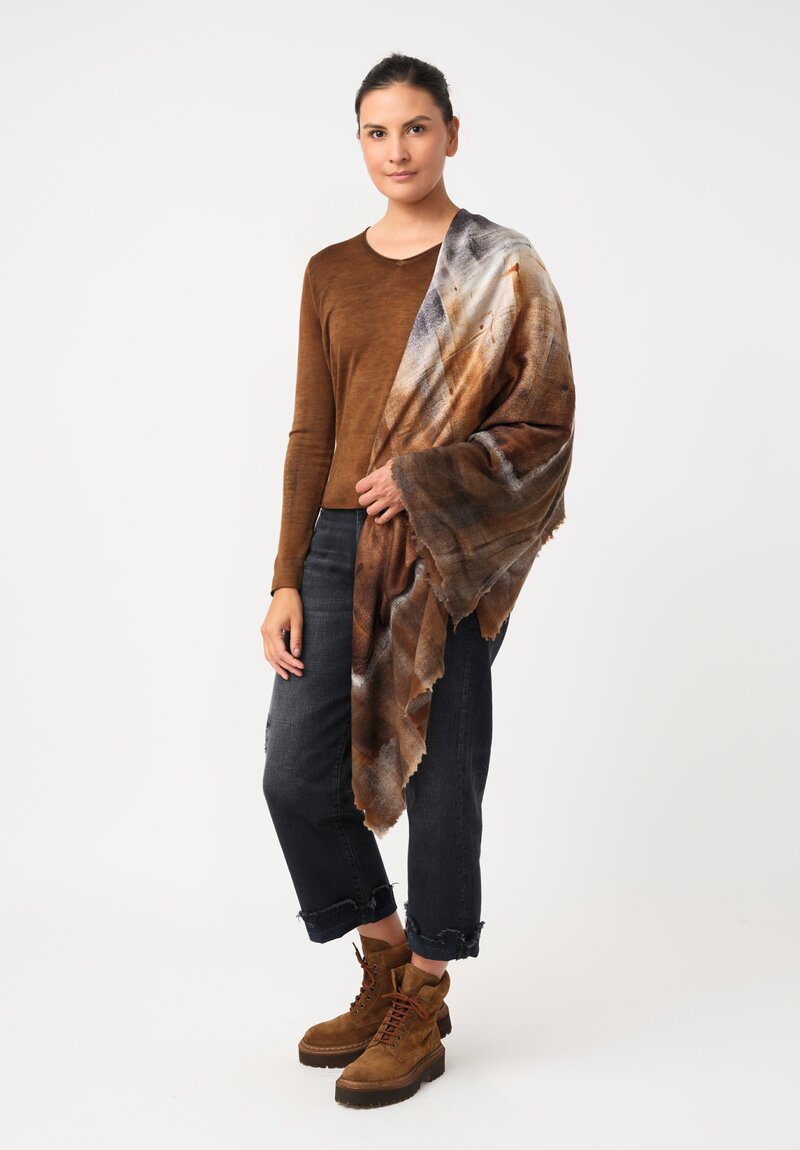 Avant Toi Cashmere & Silk Quadrello Scarf Nero & Antilope Brown Murales