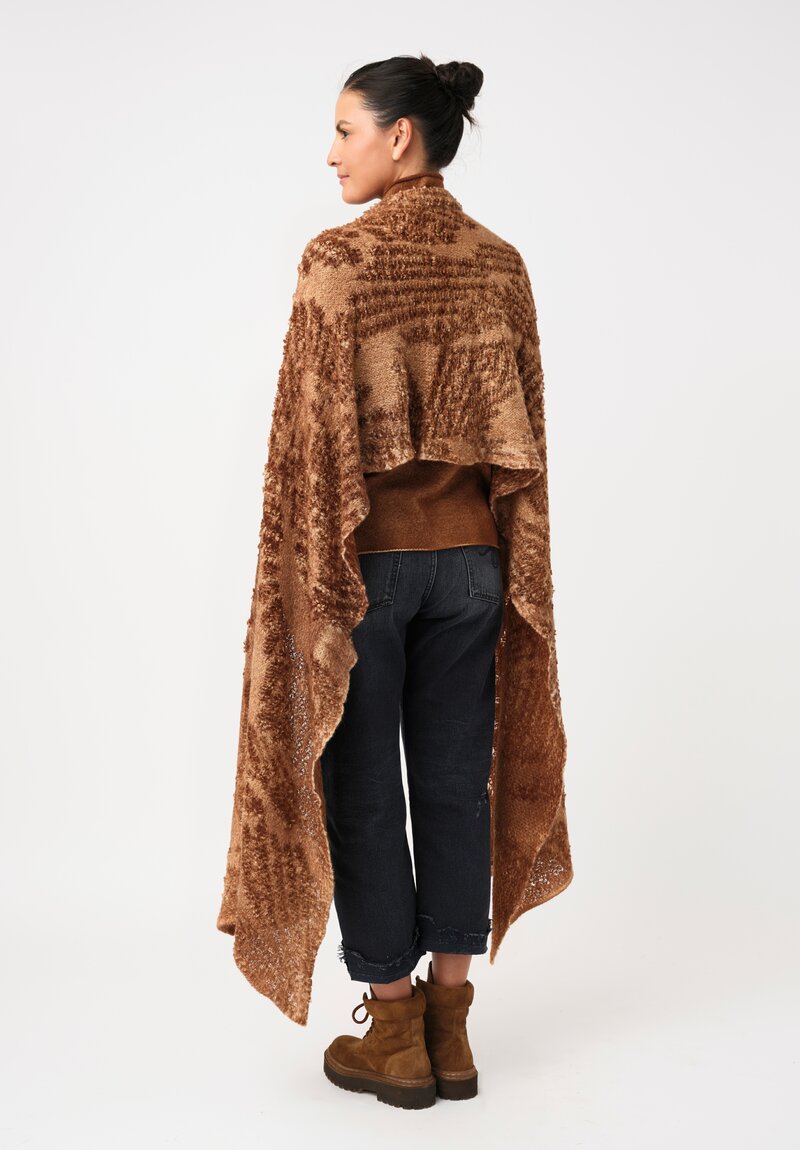 Avant Toi Cashmere & Alpaca Jacquard Hand-Painted Scarf in Nero & Antilope Brown