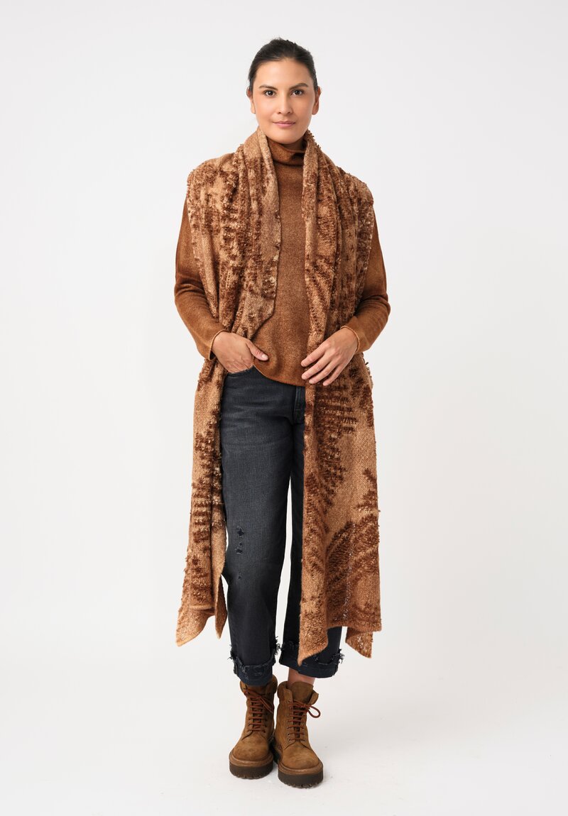 Avant Toi Cashmere & Alpaca Jacquard Hand-Painted Scarf in Nero & Antilope Brown