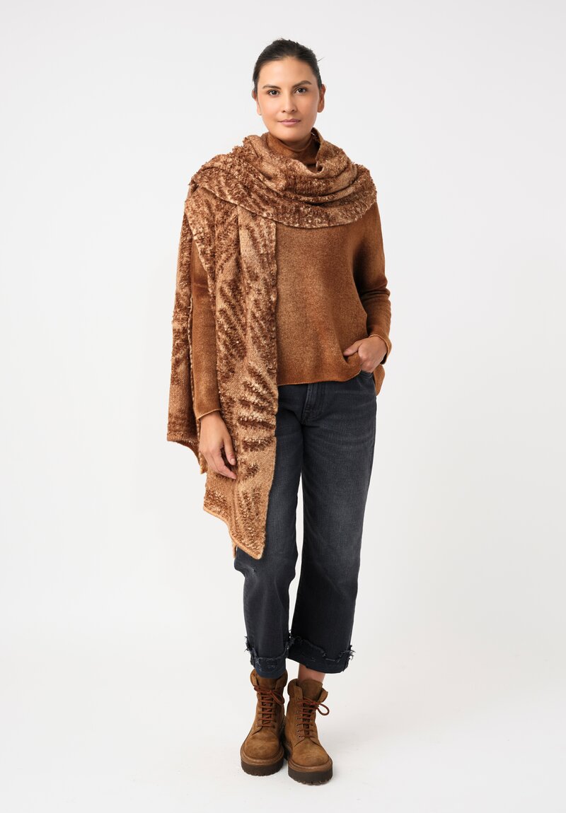 Avant Toi Cashmere & Alpaca Jacquard Hand-Painted Scarf in Nero & Antilope Brown