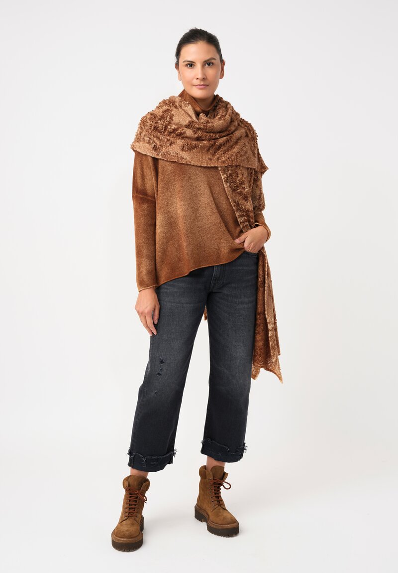 Avant Toi Cashmere & Alpaca Jacquard Hand-Painted Scarf in Nero & Antilope Brown