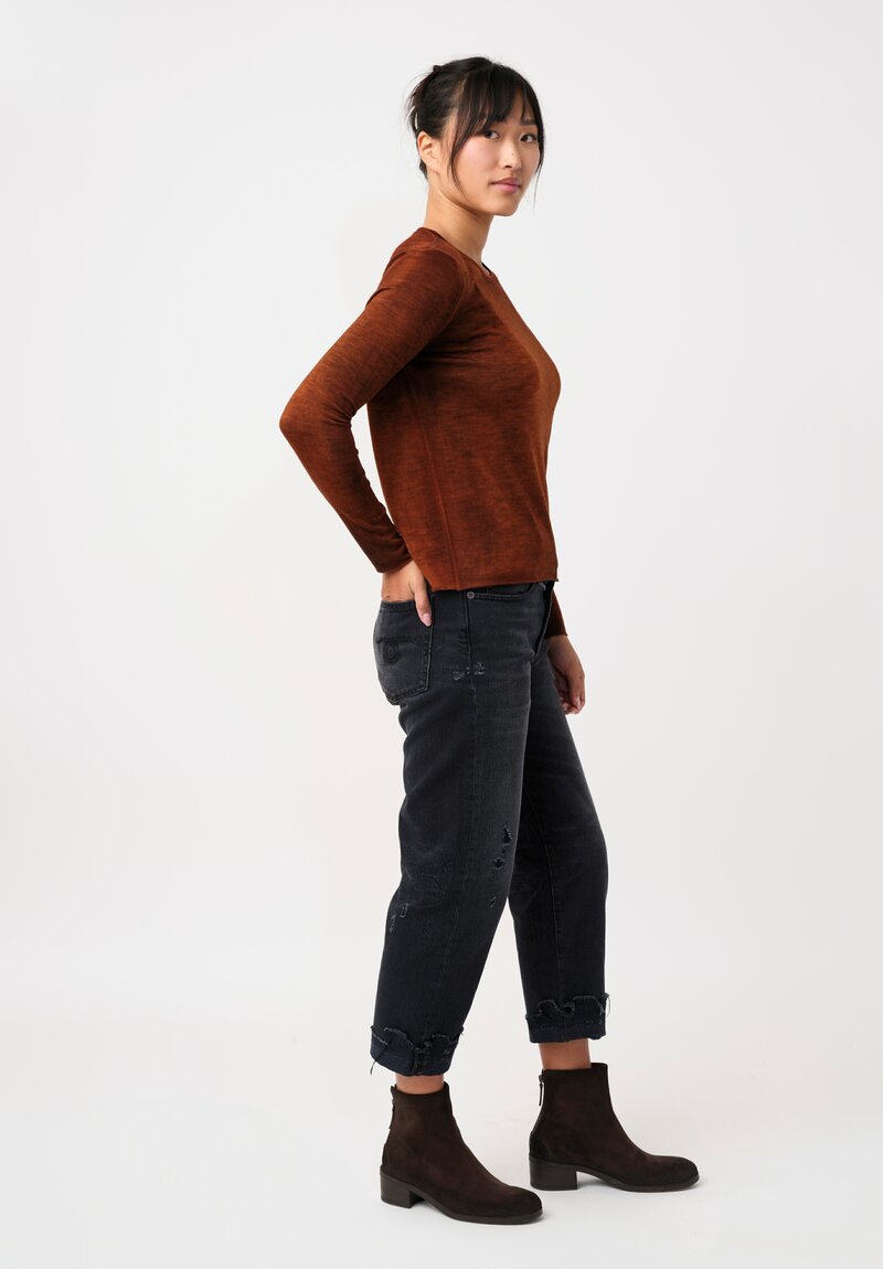 Avant Toi Cashmere & Silk Hand-Painted Off-Gauge Knit in Nero & Mango Orange