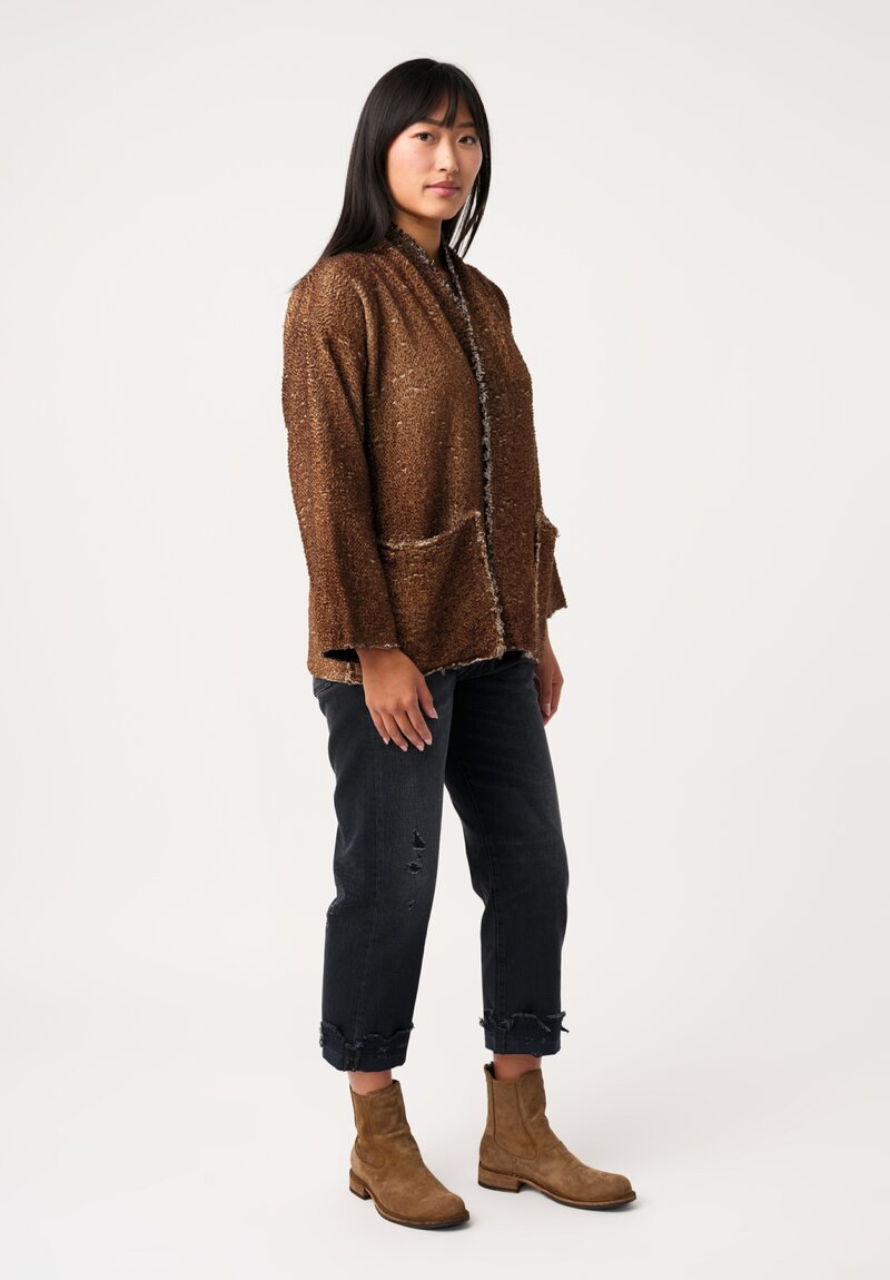 Avant Toi Hand-Painted Vimini Malfilé Open Jacket in Nero & Sughero Brown