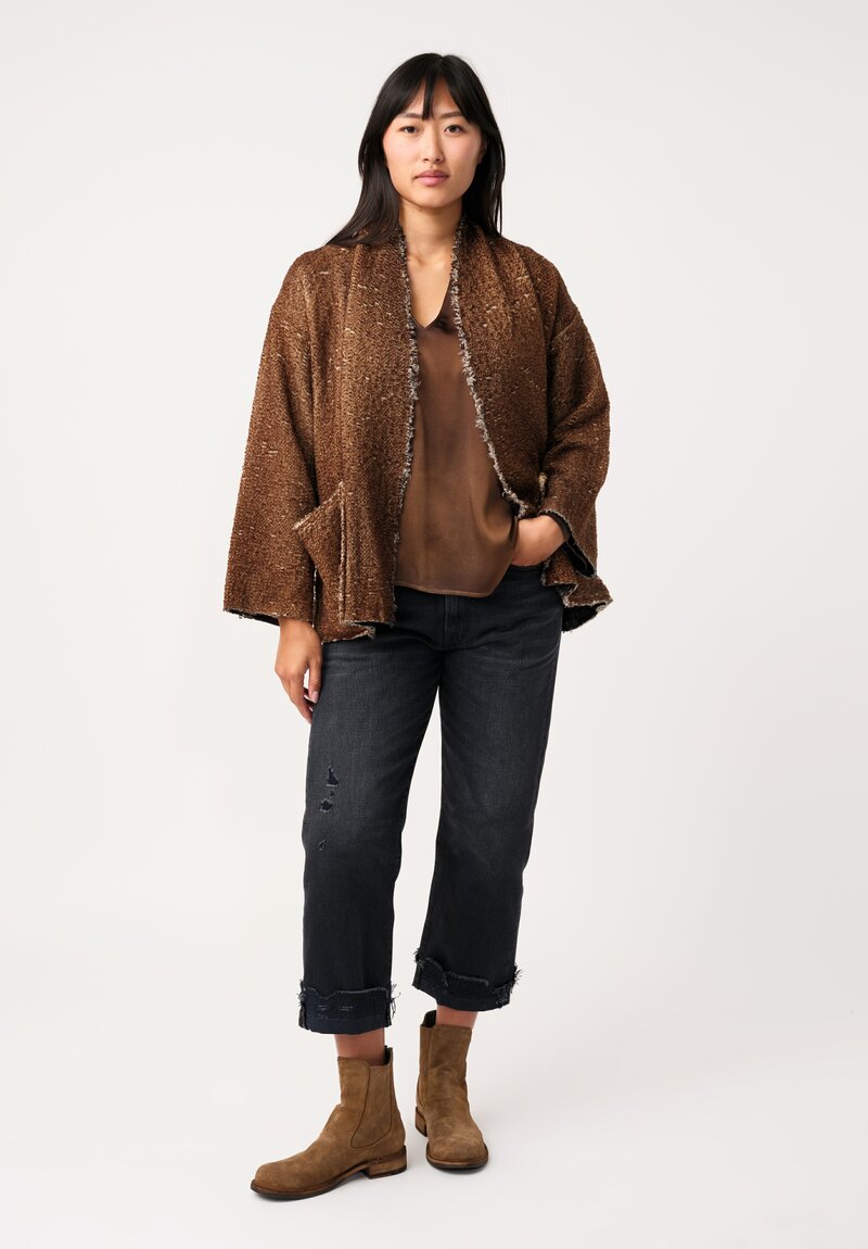 Avant Toi Hand-Painted Vimini Malfilé Open Jacket in Nero & Sughero Brown