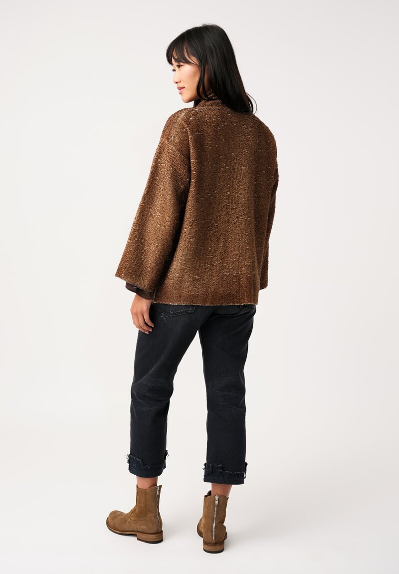 Avant Toi Hand-Painted Vimini Malfilé Open Jacket in Nero & Sughero Brown