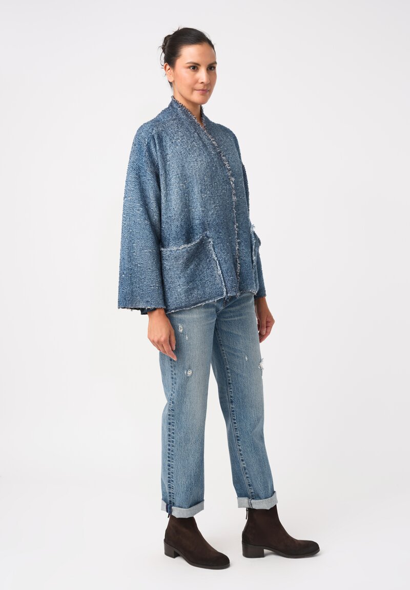 Avant Toi Hand-Painted Vimini Malfilé Open-Front Jacket in Nero & Water Blue