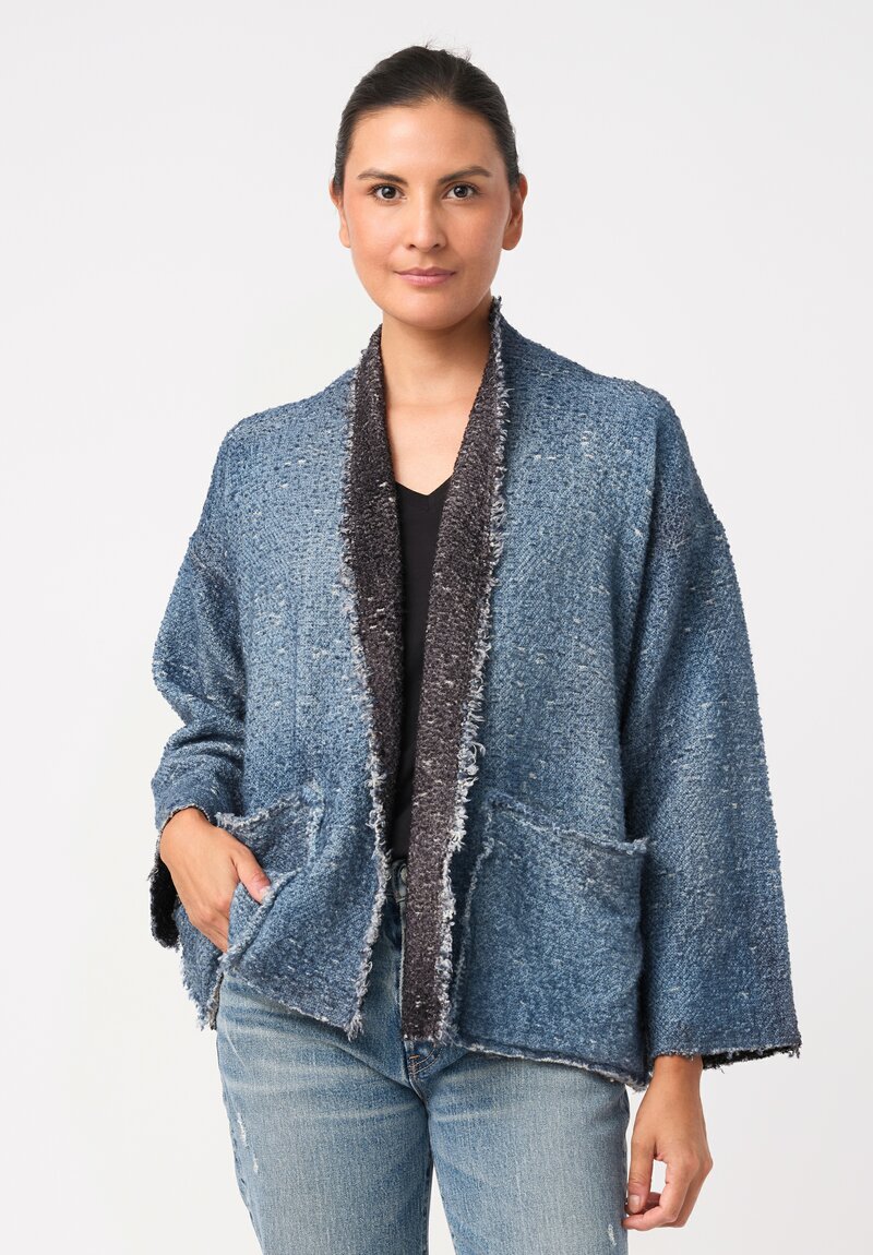 Avant Toi Hand-Painted Vimini Malfilé Open-Front Jacket in Nero & Water Blue