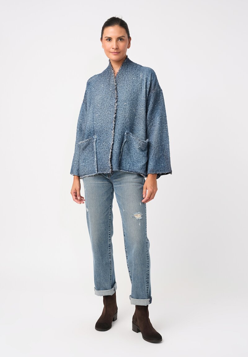 Avant Toi Hand-Painted Vimini Malfilé Open-Front Jacket in Nero & Water Blue