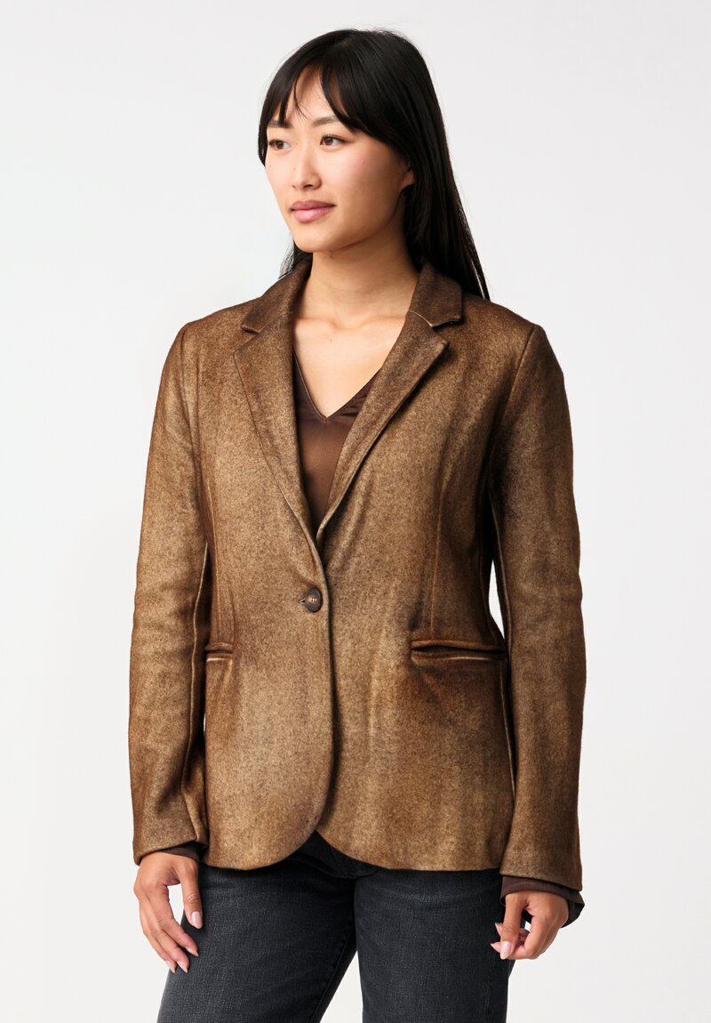 Avant Toi Hand-Painted Felted Rever Blazer in Nero & Antilope Brown